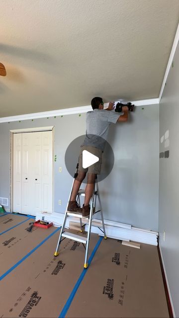 Ryan Walker on Instagram: "Comment “NAIL” for the link 🔨

Crown moulding can have a BIG impact on a room and @worxtools helped me get the job done!

I used the Worx 18 gauge brad nailer with 2” nails to attach both layers of crown moulding to the ceiling.

Not only can you ditch the air hose and noisy compressor, but it:
-Shoots 600 nails per charge
-Can fire 80 nails per min
-Choose from 2 firing modes: bump and single fire
-Dual led lights
And a TON more 💪

Are you ready to tackle crown moulding? Let me know!

#worxpartner #worx #worxtools #powertools #toolsinstagram #toolsofthetrade #cordlesstools #crownmolding #crownmoulding #trim #trimwork #howto #diy #doityourselfproject #carpentry" Wall Paneling With Crown Molding, Ceiling Trim Lighting, Diy Crown Molding With Led Lights, Diy Crown Moulding, Crown Molding Before And After, Minimalist Crown Molding, Crown Molding On Walls, Crown Moulding Ideas Ceiling, Ceiling Mouldings And Trim Ideas