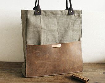 Canvas Leather Tote Bag, Sette Nani, Canvas Leather Tote, Leather Shopper Bag, Casual Tote Bag, Canvas Leather Bag, Canvas Shoulder Bag, Shopper Bag, Fabric Bags