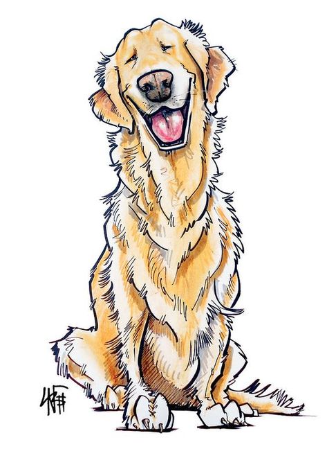 Thoughts on a Tuesday 6-8-2021 Golden Retriever Cartoon, Dog Caricature, Caricature Illustration, Golden Retriever Art, Animal Caricature, A Golden Retriever, 강아지 그림, Dog Illustration, Arte Animal