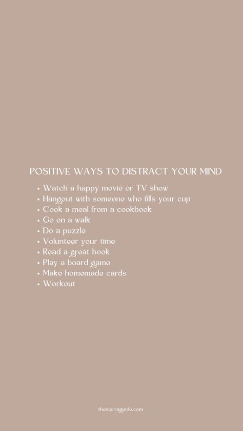 Positive Ways to Distract Your Mind | Positive Distractions Ways To Distract Yourself, Distract Yourself, Happy Movie, Card Workout, Self Care Ideas, Daily Positive Affirmations, Self Empowerment, Play Book, Love Tips