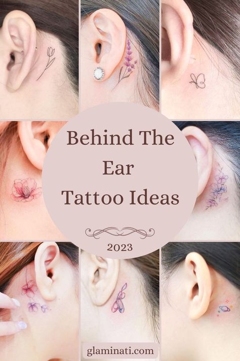 Women’s Behind The Ear Tattoo, Tiny Tats Behind Ear, Small Meaningful Tattoos Behind Ear, Tattoo Behind The Ear Women, Small Tattoos Ear Ideas, Ear Back Tattoo For Women, Behind The Ear Heart Tattoo Ideas, Sparkle Tattoo Ideas Behind Ear, Behind The Ear Flower Tattoo Ideas