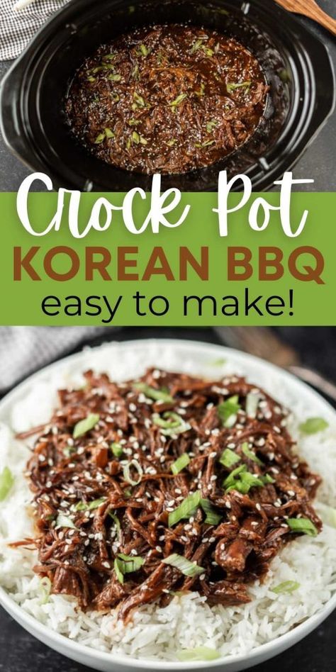 Crockpot Only Meals, Simple Meat Dinner, Crock Pot Korean Beef, Korean Beef Slow Cooker Recipe, Easy Crock Pot Beef Recipes, Korean Bbq Crockpot Recipes, One Pot Korean Meals, Crockpot Recipes Over Rice, Simple Week Night Meals