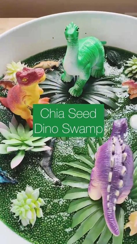 Chia Seed Dino Swamp! in 2022 | Sensory crafts, Easy toddler activities, Baby learning activities Toddler Sensory Bins, Maluchy Montessori, Outfit Hiking, Easy Toddler Activities, Baby Sensory Play, Sensory Crafts, Baby Play Activities, Sensory Activities Toddlers, Toddler Sensory