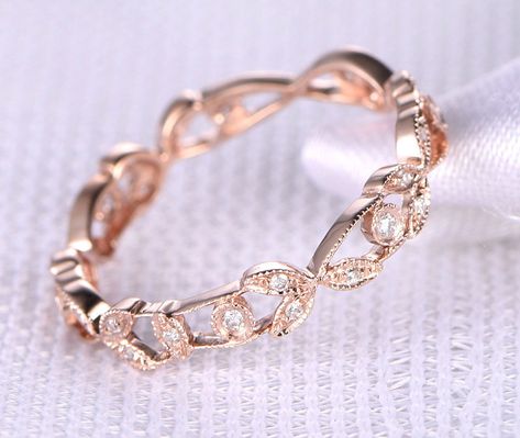 Full Eternity diamond Wedding ring,Milgrain Filigree,Floral Anniversary ring,14k Rose gold,Infinity Ring,Matching Band - BBBGEM Rose Gold Infinity Ring, Gold Infinity Ring, Rings Rose Gold, Infinity Ring Wedding, Antique Wedding Rings, Beautiful Wedding Rings, Wedding Rings Rose Gold, Infinity Ring, Diamond Wedding Ring