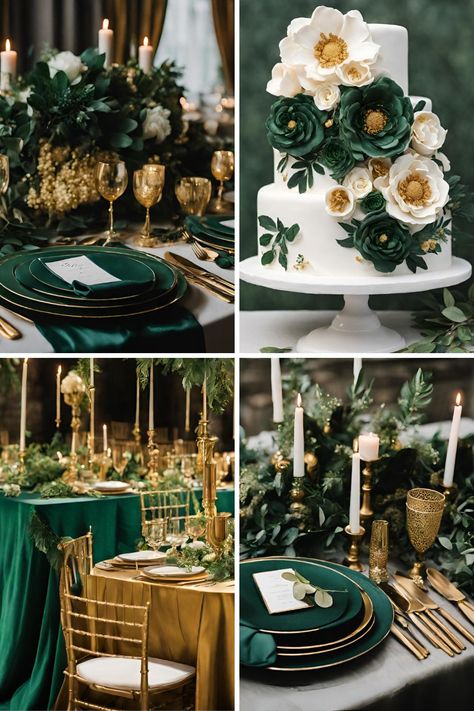 Forest Green and Gold Wedding Color Ideas: Beautiful Fall Wedding Ideas - Francisca's Bridal Forest Green And Gold Wedding, Forest Green And Gold, Green And Gold Wedding, Baddie Apartment, Beautiful Fall Wedding, Fall Wedding Ideas, Wedding Color Ideas, Apartment Bedroom, Fall Decor Ideas