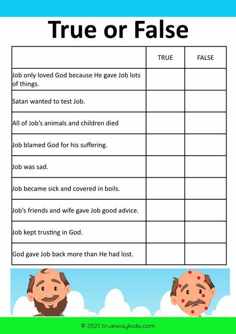 Job Bible Crafts For Kids, Spot The Difference Worksheet, Job In The Bible, Story Of Job, Job Bible, Quiz For Kids, Trueway Kids, Children Bible, Bible Quiz