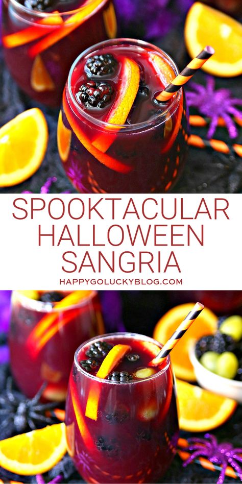 Halloween Spritz Drink, Sanderson Sister Sangria, Halloween Wine Night Snacks, Spooky Halloween Sangria, Sangria Halloween Drinks, Halloween Drinks With Wine, Wine Halloween Drinks, Sangria Recipes Halloween, Halloween Booze Drinks