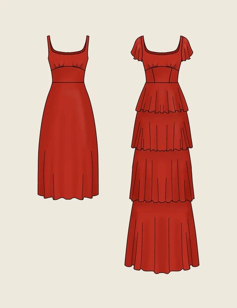 Kiana Bonollo, Layered Dress Pattern, Tiered Dress Pattern, Handmade Closet, Ruffled Dress Pattern, Tiki Oasis, Dress Patterns Free, Dress Alterations, Gown Pattern