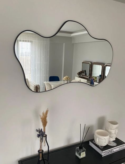 Mirror Over Dresser, Mirror Over Couch, Asymmetrical Mirror, Shape Mirror, Mirror Full Length, Irregular Mirror, Mirror Home Decor, Wavy Mirror, Mirror Interior