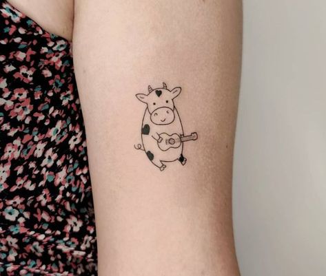 Cute Cow Tattoo, Cow Tattoo Ideas, Cow Tattoos, Funny Small Tattoos, Wings Tattoo Meaning, Pixel Tattoo, Sheep Tattoo, Cute Animal Tattoos, Cow Tattoo