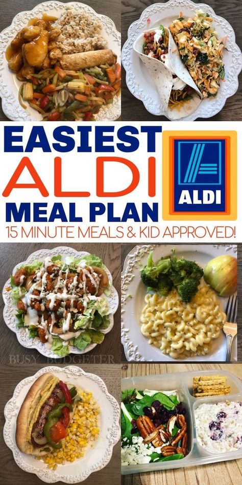 The easiest Aldi meal plan ever. Forget hello fresh or blue apron! We got 14 dinners delivered to our front door for under $150. That's TWO WEEKS worth of dinners! And every dinner could be made in less than 15 minutes. They even have a printable meal plan and shopping list so you know what to buy at Aldi and you have the recipes you need and you know the hacks. This was a game changer for our budget and helped us build a weekly menu that I actually stick to.  #easydinners #aldi #aldimealplan Aldi Meal Plan, Aldi Recipes, Meal Planning Menus, Budget Family Meals, Budget Meal Planning, Breakfast Meal, 15 Minute Meals, Money Saving Meals, Cheap Dinners