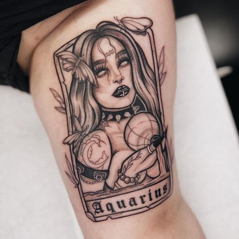 Tarot Card Tattoo Ideas, Tarot Card Tattoos, Aquarius Tattoo Ideas, Card Tattoo Ideas, Aquarius Tattoo Designs, Aquarius Symbol Tattoo, Card Tattoos, Aquarius Tattoos, Mujeres Tattoo