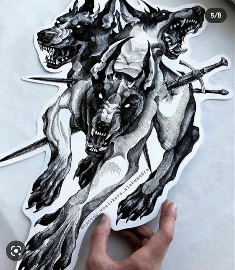 Hellhound Tattoo, Cerberus Tattoo, Occult Tattoo, Greek Mythology Tattoos, Mythology Tattoos, Greek Tattoos, Dark Art Tattoo, Halloween Tattoos, Dark Tattoo