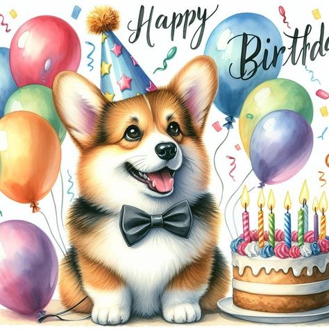 Happy Birthday Corgi, Corgi Birthday, Free Birthday Greetings, Birthday Corgi, Happy Birthday Wishes Pics, Birthday Wishes Pics, Birthday Memes, Corgi Pictures, Colorful Balloons