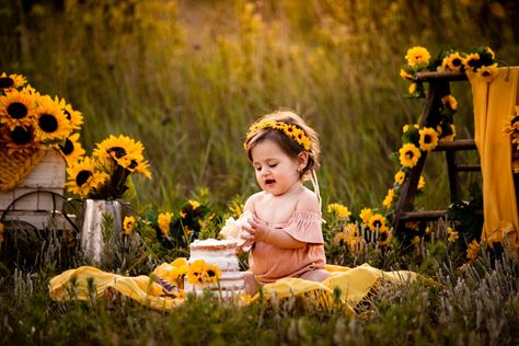 Infant Sunflower Photoshoot, Sunflower 1st Birthday Photoshoot, Zinnia Photoshoot, Sunflower Smash Cake, Sunflower Cake Smash, Xare, 6 Month Baby Picture Ideas, Sunflower Cake, Cake Smash Theme