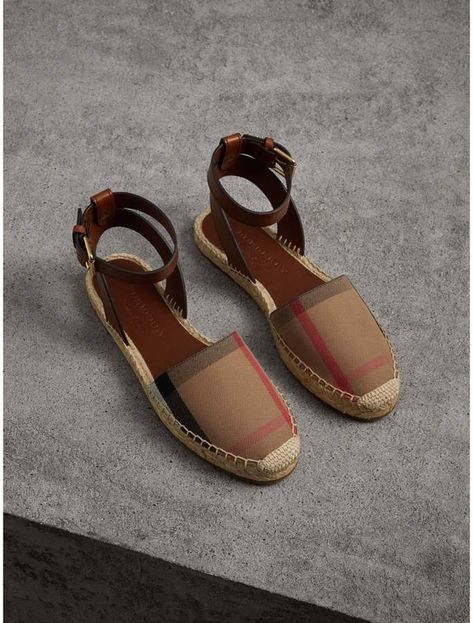 Burberry Leather and House Check Espadrille Sandals Burberry Espadrilles, T Bar Shoes, Women Footwear, Footwear Design, Ladies Sandals, Burberry Shoes, Bootie Sandals, Leather Espadrilles, Shoe Fits