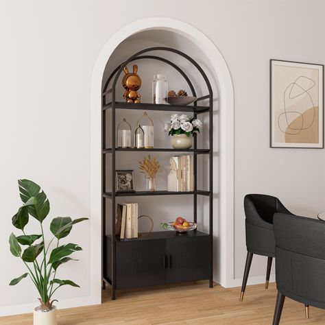 Gretlies Gold Bookshelf Arched Bookcase With Doors Hidden Storage Luxury Sideboard Arched Bookcase, Gold Bookshelf, Bookcase With Doors, Luxury Sideboard, Black Sideboard, Etagere Bookcase, Bookcase Storage, Door Storage, Shed Storage