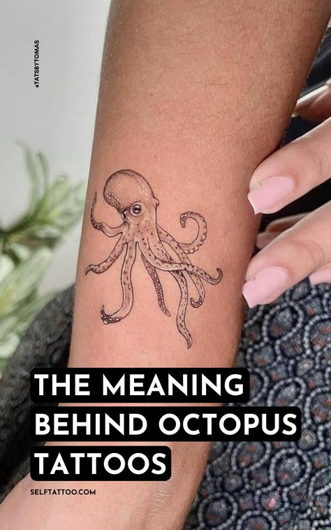 Cute Octopus Tattoo Design, Octopus Tattoos Meaning, Anchor With Octopus Tattoo, Marine Inspired Tattoo, Meaning Of Octopus Tattoo, Small Tattoos Octopus, Octopus Tattoo Wrapped Around Arm, Octopus Tattoo Sleeve Woman, Octopus Holding Flowers Tattoo