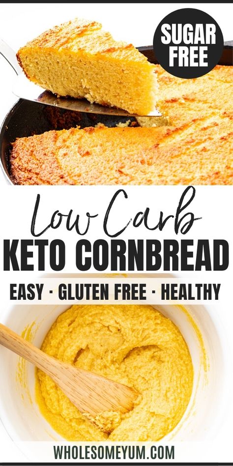 Low Carb Keto Cornbread Recipe - Easy keto cornbread is the side your chili and soups need! My low carb almond flour cornbread recipe is made with a secret ingredient that makes it taste like the real thing. #wholesomeyum #keto #ketobread #cornbread #ketorecipes #lowcarb #lowcarbbread #lowcarbrecipes #almondflour Almond Flour Cornbread, Keto Cornbread Recipe, Keto Cornbread, Easy Cornbread Recipe, Cornbread Easy, Postre Keto, Boiled Egg Diet Plan, Cornbread Recipe, Sugar Free Low Carb