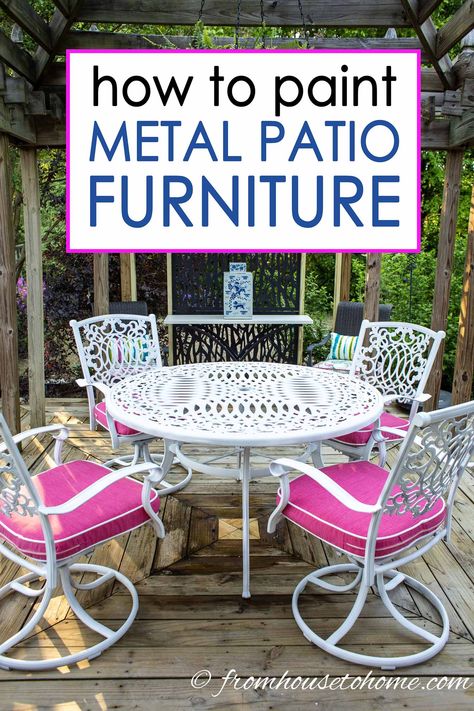 how to paint metal patio furniture Painted Metal Patio Furniture Ideas, Painting Iron Patio Furniture, Painting Metal Patio Furniture, Metal Patio Table Makeover, Paint Metal Outdoor Furniture, Repaint Outdoor Furniture Metals, Metal Patio Furniture Makeover, How To Repaint Metal Patio Furniture, Painting Metal Outdoor Furniture