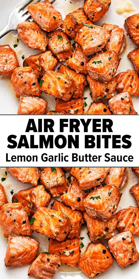 Air fryer salmon bites Gluten Free Easy Meal Prep, Factor Meal Recipes Copycat, Good Healthy Recipes Easy, Sides For Dinner Easy, Easy Meals For Two Healthy, Air Fryer Salmon Recipes Healthy, Airfry Salmon Recipes, Easy Airfry Dinner, Air Fried Salmon Recipe