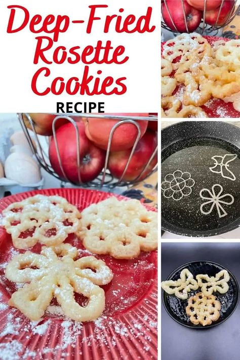 Polish Fried Rosette Cookies Recipe [Rozetki] - Polish Foodies Fried Rosette Cookies, Rosette Recipe Christmas Cookies, Rosettes Cookie Recipe, Rosette Recipe, Polish Foodies, Polish Baking, Polish Cookies, Rosette Cookies, Polish Foods