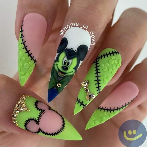 Sally Nails, Disney Halloween Nails, Nightmare Before Christmas Nails, Mickey Mouse Nails, Disney Inspired Nails, Disney Acrylic Nails, Disney Nail Art, Mickey Nails, Cute Halloween Nails