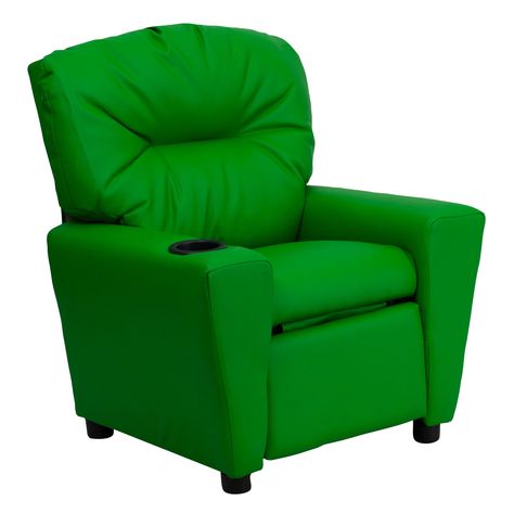 Flash Furniture Standard Vinyl Recliner with Cupholder, Multiple Colors - Walmart.com - Walmart.com Kids Recliners, Green Vinyl, Furniture Contemporary, Green Chair, Kids Chairs, Kids Furniture, Recliner Chair, Comfortable Seating, Contemporary Furniture