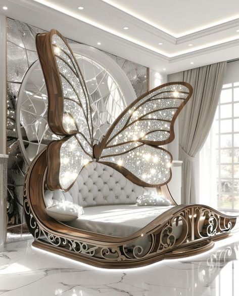 Butterfly Bed, Beautiful Bedroom Set, Bedroom Ideas For Small Rooms Diy, Butterfly Patterns, Butterfly Bedding, Bedroom Sanctuary, Luxe Bedroom, House Interior Design Styles, Purple Rooms