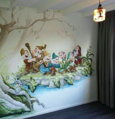 Snow White & the 7 Dwarves themed Wall Mural Disney Wall Murals, Teen Girl Bedroom Ideas, Disney Mural, Girl Bedroom Ideas, Disney Furniture, 3d Wall Painting, Kids Room Murals, Disney Rooms, Nursery Mural