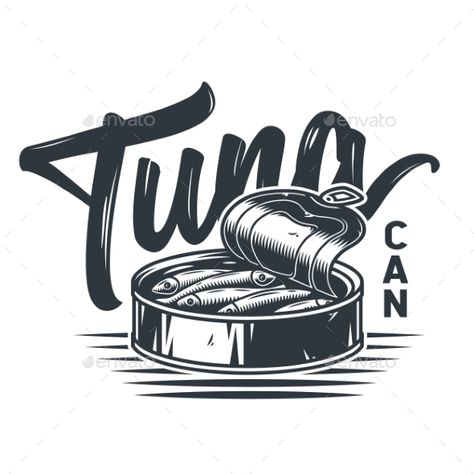 Tuna Can Drawing, Can Of Sardines Illustration, Tuna Tattoo, Tattoo School, Dark Logo, Food Tattoos, Tuna Fish, School Tattoo, Skin Art