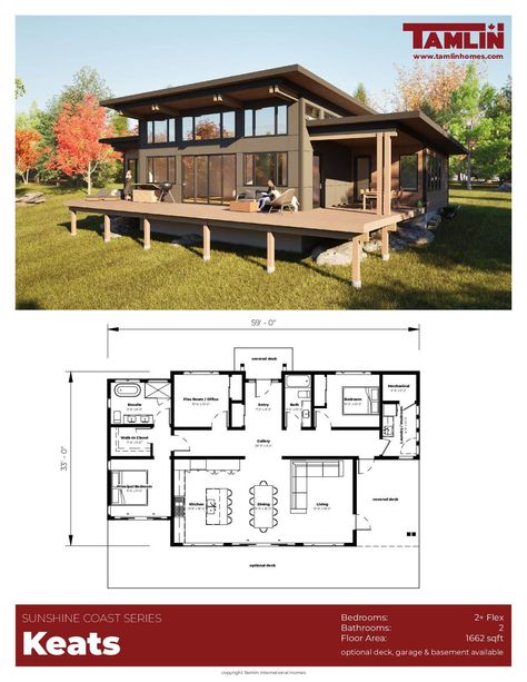 The Keats ⋆ Tamlin Homes | Timber Frame Home Packages 1600 Sq Ft House Plans, Timber Framed Houses, Timber Frame Design, Log Home Kits, Timber Stair, Timber Frame House, Timber Frame Home, Unique Floor Plans, Lakeside Living