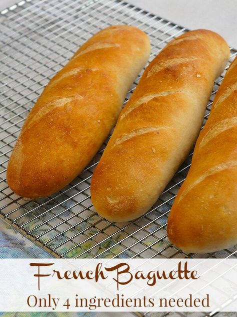 French Baguette                                                                                                                                                                                 Más 4 Ingredient Baguette Recipe, Sandwich Baguette Recipe, Mini Baguette Recipe, Vegan Baguette Recipe, Mini French Bread, Bread For Sandwiches, Bread Baguette, Sandwich Rolls, Resepi Roti