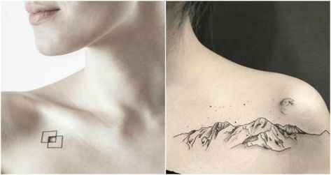 collarbone tattoos - mountains Tattoo Clavicle, Tattoo Collarbone, Collarbone Tattoos, Our First Kiss, Collarbone Tattoo, Collar Bone Tattoo, Mountain Tattoo, Great Tattoos, Body Modifications