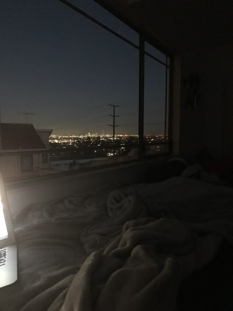 Lights Down Low Aesthetic, Nighttime Aesthetic Bedroom Cozy, Sleep Aesthetic Night Bed Dark, Window Astethic, Bedroom At Night Aesthetic, Looking Out The Window Aesthetic, Night Bedroom Aesthetic, Bed Aesthetic Night, Quiet Images