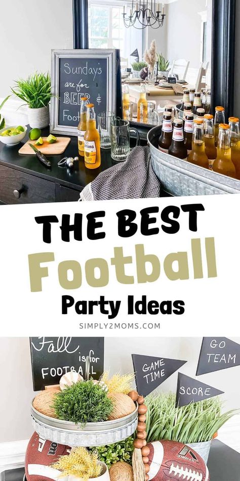 Senior Football Dinner Decorations, Football Party Drinking Games, Home Football Game Themes, Sec Football Party, Football Themed 40th Birthday Party, Football Opening Day Ideas, Football Draft Party Ideas, 40th Birthday Football Theme, Football Game Party Ideas