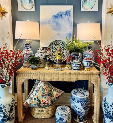 Blend Indoor Outdoor Inc. French Chinoiserie, Dragon Pillow, Chinoiserie Decor, Embroidered Pillows, Pagoda Lanterns, Chinoiserie Decorating, Blue White Decor, Tea Jar, Hand Painted Decor