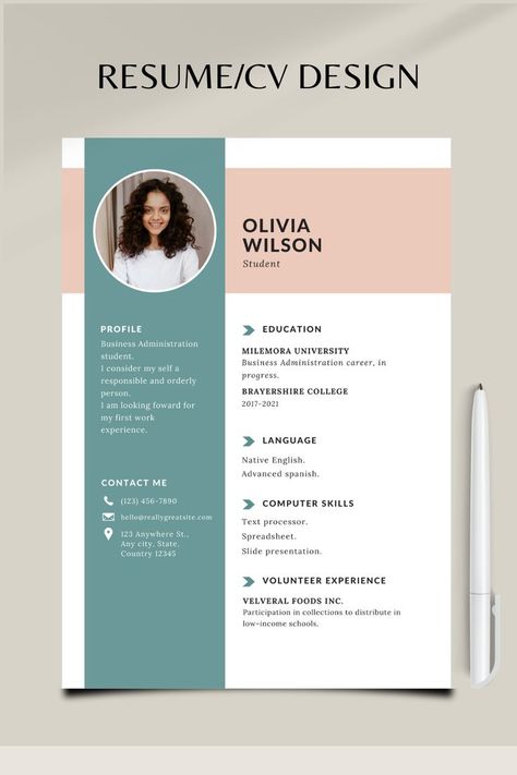 resume/cv Cv For Students, Cv Design Template Free, Best Cv Template, Cv Design Professional, Resume Designer, Cv Original, Unique Resume, Good Cv, Professional Resume Examples