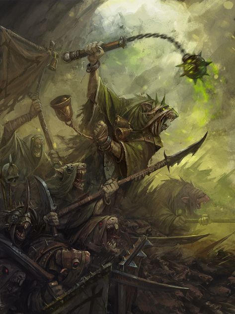 Skavens, Klaher Baklaher on ArtStation at https://www.artstation.com/artwork/oAR3Dq Warhammer Skaven, Warhammer Fantasy Roleplay, Instagram Thoughts, Fantasy Battle, Warhammer Art, Fantasy Pictures, Magical Art, Fantasy Setting, Fantasy Paintings