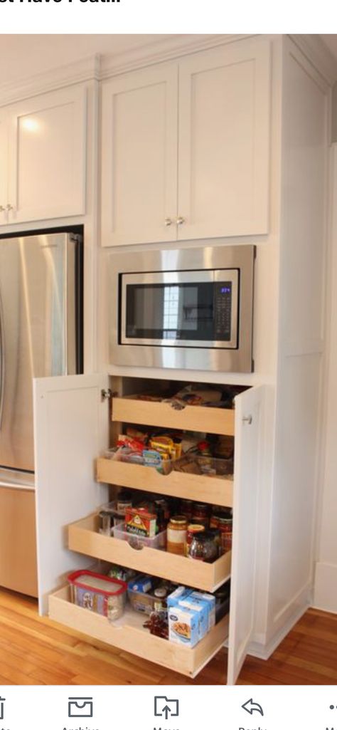 Turn Cabinet Into Pantry, Base Cabinet Pantry, Separate Pantry Cabinet, Built In Around Refrigerator, Pantry Cabinet Beside Fridge, Pantry Surrounding Refrigerator, Microwave Beside Fridge, Fridge And Pantry Wall Built Ins, 36 Inch Pantry Cabinet