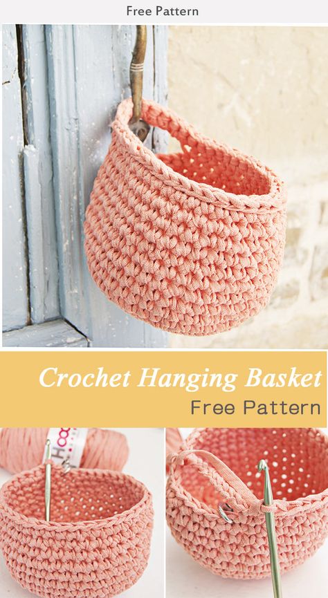 Crochet Hanging Basket Free Pattern Crochet Hanging Basket Free, Hanging Baskets Diy, Diy Crochet Basket, Crochet Hanging Basket, Crocheted Baskets, Crochet Hanging, Crochet Basket Pattern Free, Crochet Storage Baskets, Crochet Baskets