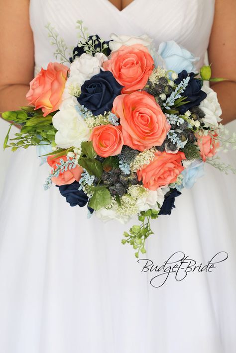 Ashwood Collection #2017428 - $35 - $260 Navy Blue And Coral Wedding, Blue And Coral Wedding, Navy Blue And Coral, Small Bridesmaid Bouquets, Coral Wedding Flowers, Beach Wedding Decorations Reception, Head Tables, Wedding Decorations On A Budget, Brides Bouquet