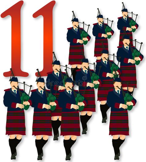 12 Days of Christmas: 11 Pipers Piping. Eleven bag pipe players wearing plaid ki , #Ad, #Piping, #Pipers, #bag, #Eleven, #Days #ad 12 Days Of Christmas Illustration, 11 Pipers Piping, 11th Day Of Christmas, Pipers Piping, Seven Swans, 12 Days Of Xmas, The 12 Days Of Christmas, Christmas Events, Twelve Days Of Christmas