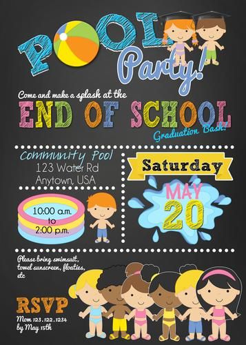 Pool Party Graduation, Girls Pool Party, Pool Party Kids, Summer Party Invitations, Pool Party Invitations, Fun Invitations, Summer Birthday Party, Summer Pool Party, Pool Birthday Party