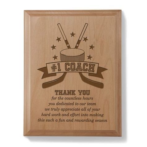 PRICES MAY VARY. Plaque measures: 7" L x 9" H x 3/4" Thick Material: Top-quality natural wood Plaque is engraved (carved, not printed) Curved beveled edges. Routed slot in back for wall mounting Gift box included. Ready to give as gift All plaques are hand-crafted by artisans in our California facility Designed by Kate Posh Hockey #1 Coach Wood Plaque - Perfect gift for your Hockey Coach at the end of season. Show your coach how much you appreciate him and say Thank You with this plaque. Coach Plaque, Plaque Design, Hockey Coach, Shelf Clock, Desk Shelf, Wood Plaques, Wall Mounting, Beveled Edge, Natural Wood