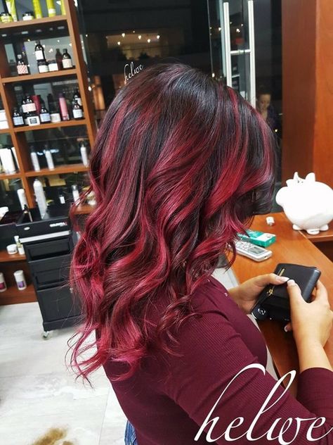 Red And Brown Bayalage Hair, Brown Hair With Red Lowlights, Pelo Color Vino, Red Balayage Hair, Wine Hair Color, Sunset Hair, Magenta Hair, Red Ombre Hair, Wine Hair