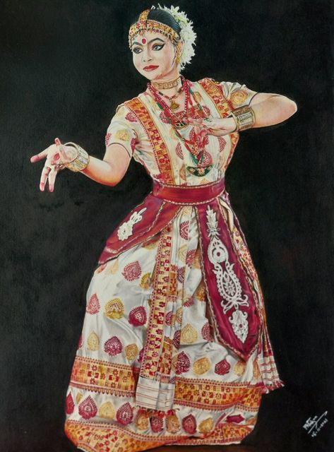 Painting of sattriya dancer Satriya Dance, Assam Painting, Assam Culture Art, Assam Culture, Tribe Art, Dance Of India, Memories Art, Childhood Memories Art, Fish Vase