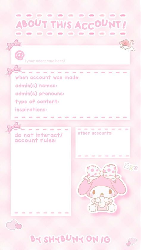 About Me Template Aesthetic Pink, Anime Templates Instagram, Hello Kitty Template, Powerpoint Presentation Ideas, About Me Template, Whatsapp Theme, Character Sheet Template, Note Writing Paper, Presentation Ideas