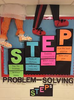 Elementary Counseling Blog: Problem-Solving STEPs Bulletin Board Preschool Door Decorations, Problem Solving Model, Counseling Bulletin Boards, Classroom Decoration Ideas, Diy Classroom Decorations, School Social Worker, Elementary Counseling, Counseling Office, Student Services