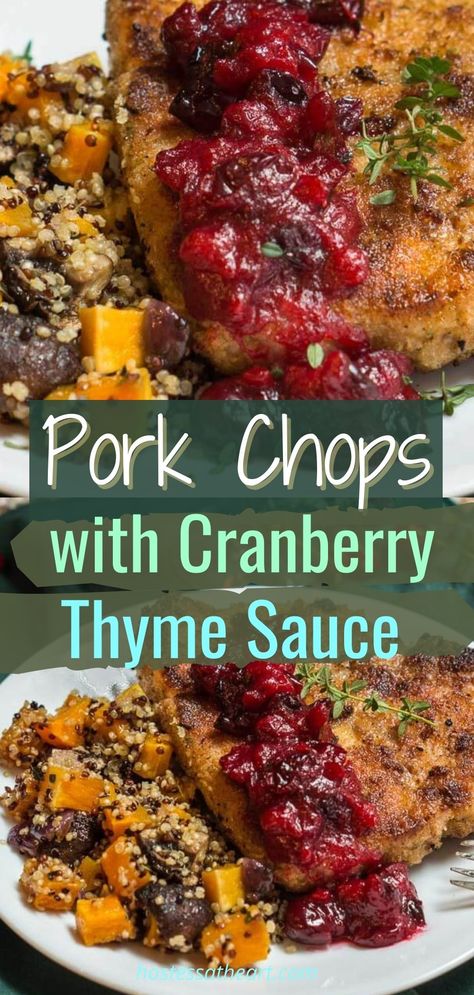 Pork Chops Cranberry Sauce, Pork Chops With Cranberry Sauce, Cranberry Pork Chops, Oven Roasted Pork Chops, Breaded Pork Chops Baked, Pork Chop Sauce, Thyme Sauce, Fresh Cranberry Recipes, Rosemary Pork Chops